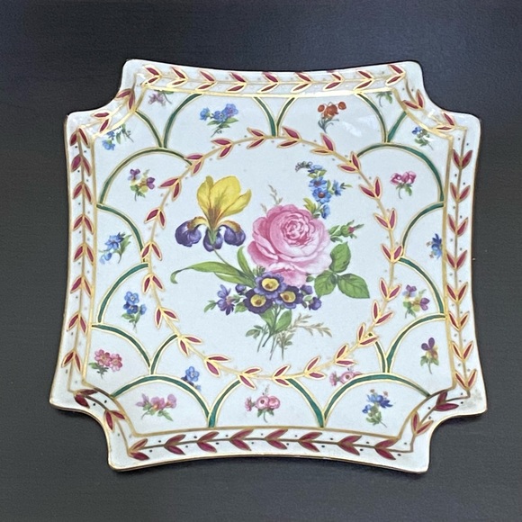 Vintage HEIRLOOM by TOYO Hand-painted Floral Flowers 22Kt Gilt Square Dish Plate